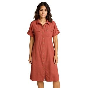 Soft Surroundings Fontana Dress  Linen Blend Button Down Midi Large
